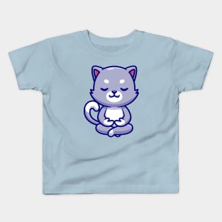 Cute Cat Meditating Yoga Cartoon Kids T-Shirt